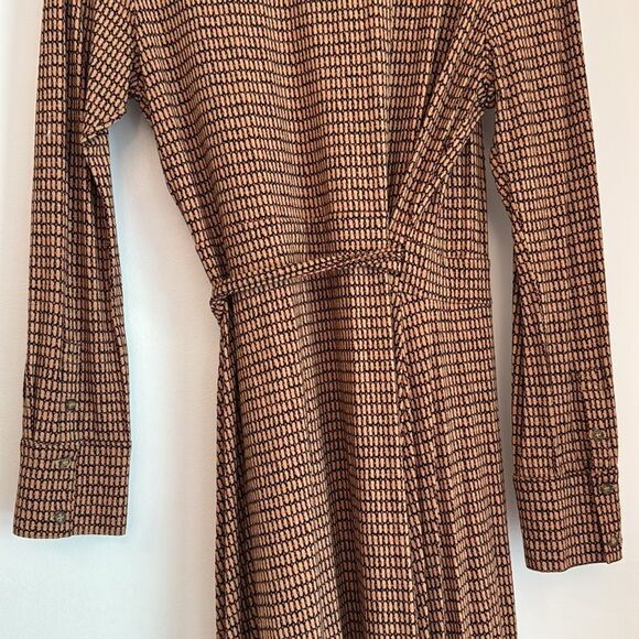 L.K. BENNETT Enya Brown Print Jersey Long Sleeve Collared Wrap Dress Size 12 - Picture 8 of 8
